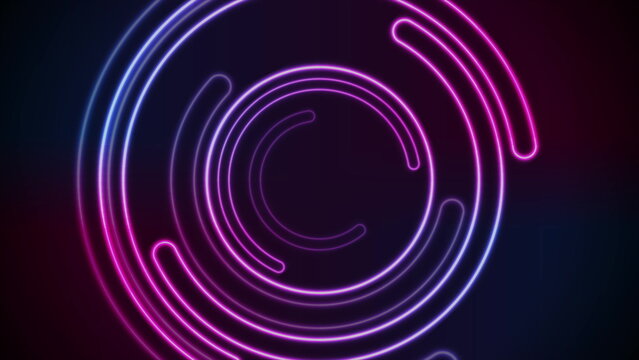 Blue purple glowing neon circles abstract hi-tech background