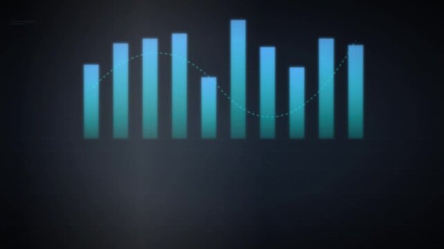 Dynamic digital financial bar chart with dashed line graph representing business growth and market data