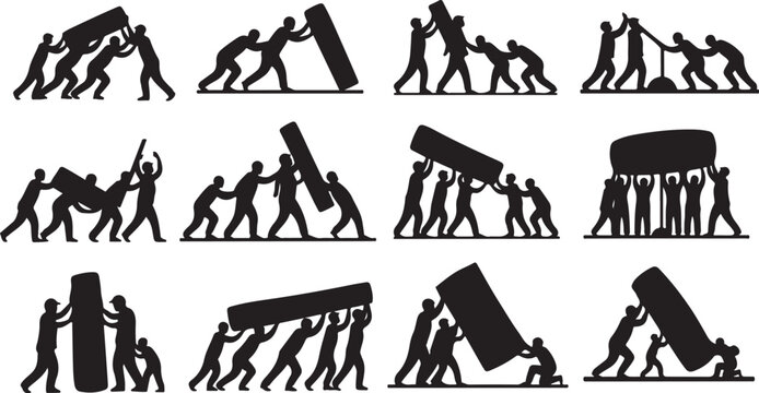 Silhouette of people working together as a team