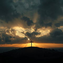 Obraz premium sunset cross in the hills