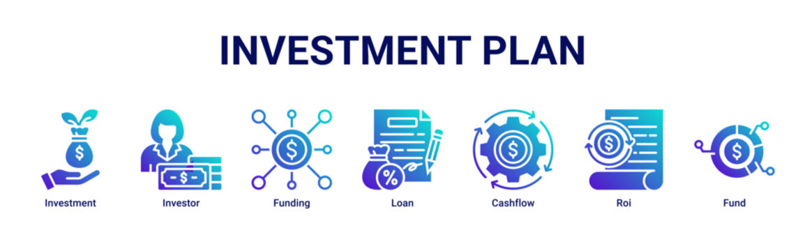 Investment Plan web banner icon vector illustration with icons of Investment,Investor,Funding,Loan,Cashflow,Roi and Fund