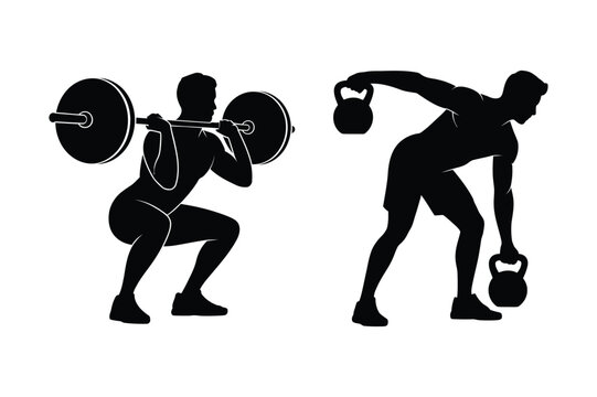 Athlete performing barbell back squat and kettlebell row strength training