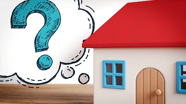 3d house model with question mark cloud symbolizing real estate uncertainty or decision making