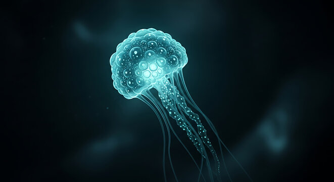 Glowing jellyfish in deep ocean waters a bioluminescent marine creature