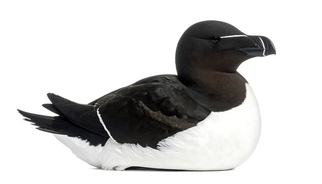Razorbill bird isolated on white background, showcasing its distinctive plumage