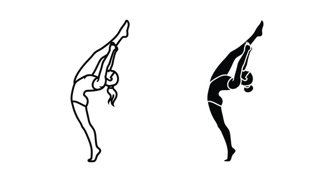 Two gymnasts performing a backbend pose a striking black silhouette