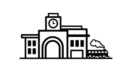 Naklejka premium Train Station Building with Clock Tower.