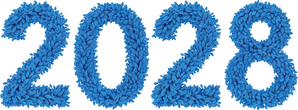 A blue pixelated image of the year 2028