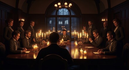 Obraz premium Mysterious Gathering - Illuminated by Candlelight.