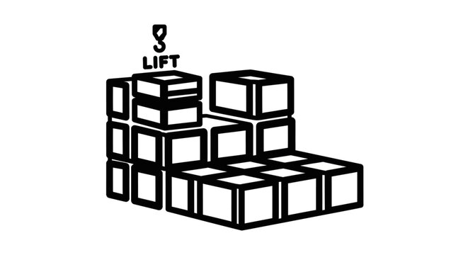 Black and white boxes being lifted.