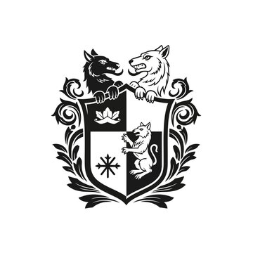 Black and white crest with animals.