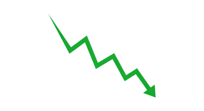 A downward zigzag arrow indicating a declining trend or decrease in values
