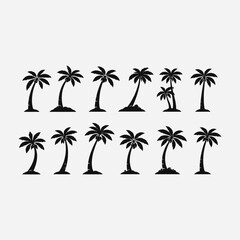 Fototapeta premium Palm Tree Silhouettes Set Tropical Beach Summer Vector Collection