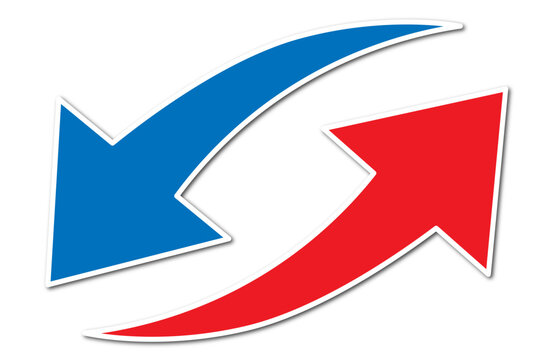Curved up and down arrows in red and blue colors