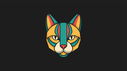 Fototapeta premium Colorful Geometric Cat Head Illustration on Dark Background.