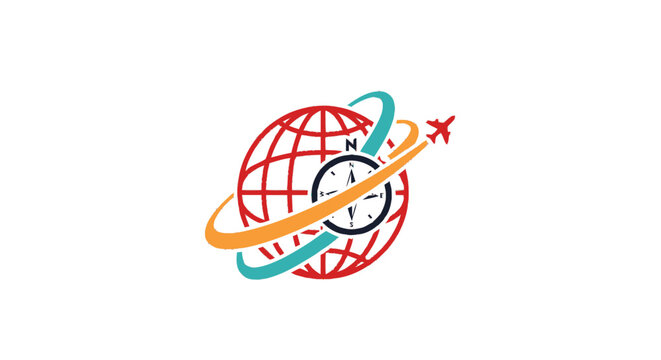 Colorful Globe with Compass and Airplane Symbolizing Global Travel.