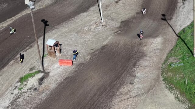 Aerial Drone View of Motocross Track with Dirt Bike Course and Jumps in California