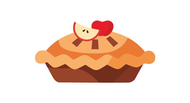 A cartoon-style illustration of an apple pie, with a fluted crust, and a slice of apple on top, and a whole red apple
