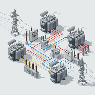 Electric power transmission substation equipment layout.