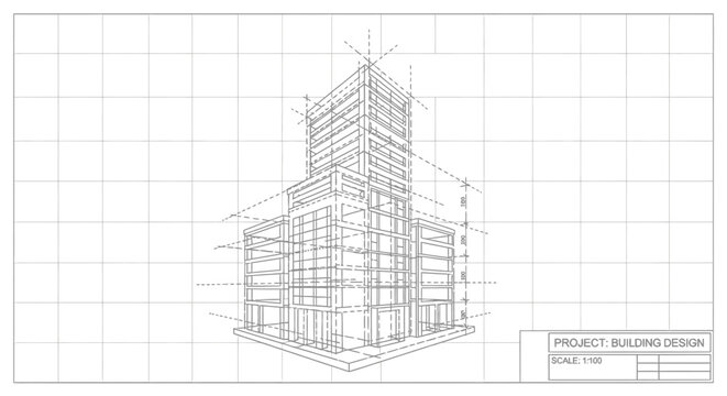 Detailed architectural building design blueprint.