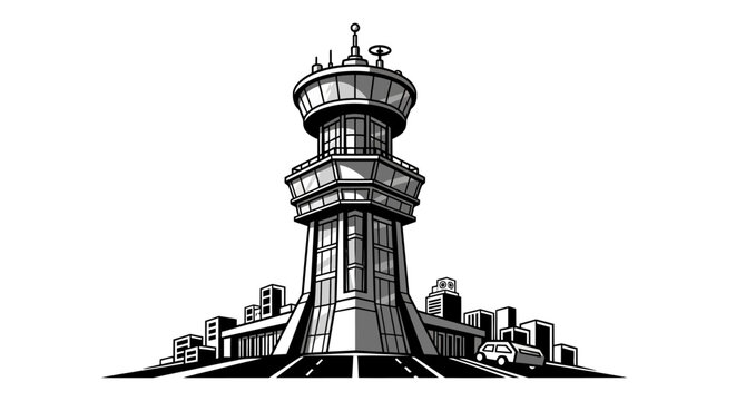 Control Tower Architecture Cityscape Illustration.