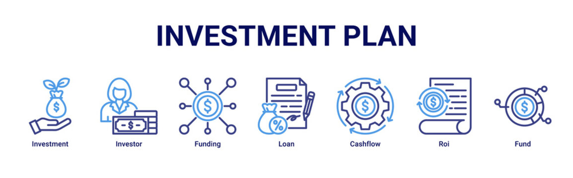 Investment Plan web banner icon vector illustration with icons of Investment,Investor,Funding,Loan,Cashflow,Roi and Fund