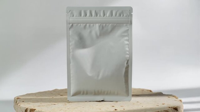 Single Blank White Matte Zipper Pouch Mockup on Cork Pedestal