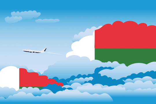 Madagascar Day Clouds Airplane Airport Flight Vector Illustration