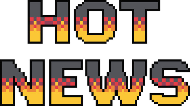 Retro pixel HOT NEWS lettering with flame style and bold arcade aesthetic