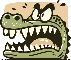 Obraz premium Angry Green Cartoon Crocodile with Open Mouth