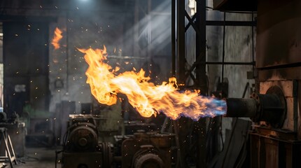 Obraz premium Dynamic Industrial Flame Captured with Dramatic Elegance in a Refined and Powerful Photographic Study