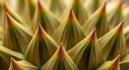 Fototapeta premium Intricate macro view of a spiky natural surface, highlighting the sharp points and complex geometric patterns found in a unique botanical texture