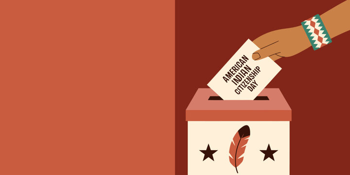 American Indian Citizenship Day voting ballot box with feather and star symbols