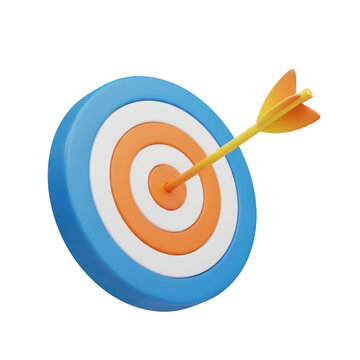 Bullseye target with arrow hitting the center isolated on transparent background
