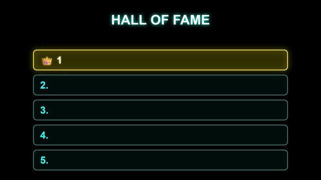 Hall of fame gaming leaderboard high score ranking. 4K Video