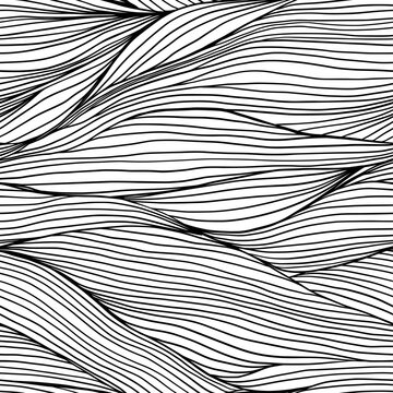 Black and White Abstract Waves Horizontal Wave Water Line Art Background Vector Seamless Pattern for Wallpaper Textures
