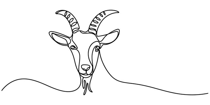 Minimalist continuous line drawing of a goat head showing elegant artistic style and simplicity