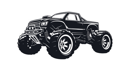 Detailed black silhouette of a powerful monster truck with large tires © MIRAJ02