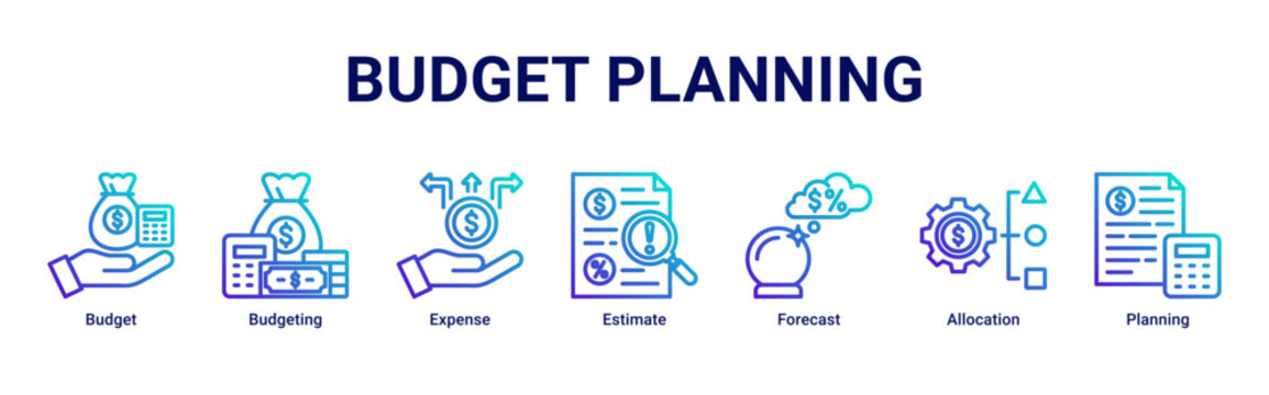 Budget Planning web banner icon vector illustration with icons of Budget,Budgeting,Expense,Estimate,Forecast,Allocation and Planning