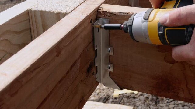 Carpentry and construction process assembling structural frame, installation in woodworking project.