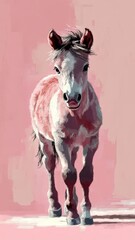 Majestic horse portrait painting vibrant pink background ,captivating equine art elegant horse painting pink backdrop fine art equestrian theme.