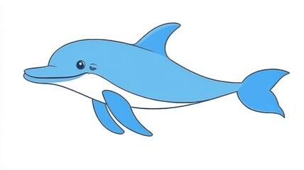 Fototapeta premium Vibrant blue dolphin gracefully leaping against a pristine white background aquatic ocean life.