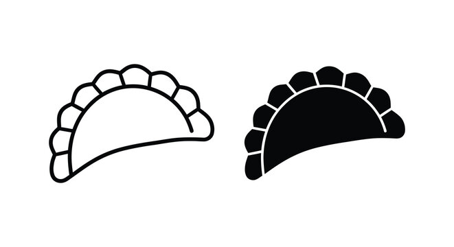Two empanada pastries depicted in a simple black and white silhouette