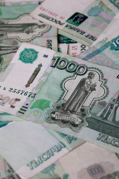 Macro close up of a 1000 Russian ruble banknote