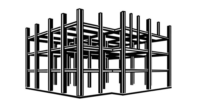 Steel frame structure with vertical columns.