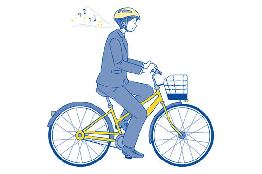 自転車に乗りながら音楽を聴いている男子高校生 2C