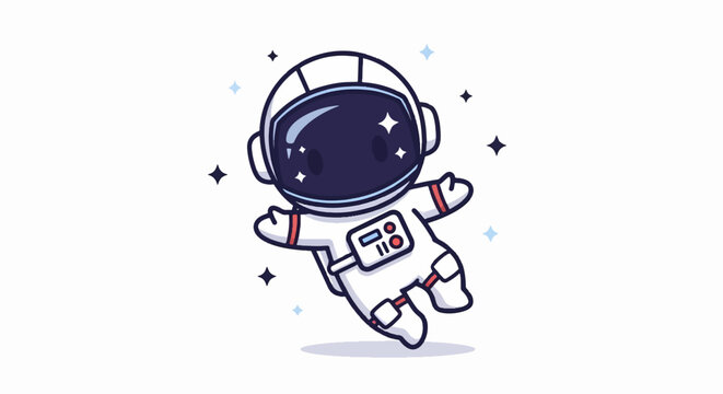 Cute Cartoon Astronaut Floating in Space with Stars and Helmet.