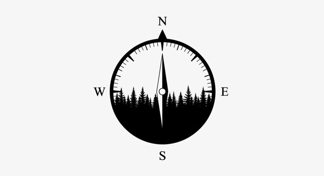 black and white compass illustration.