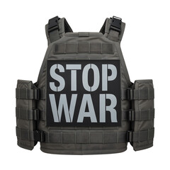 Tactical Body Armor Vest with Stop War Message on Grey Background