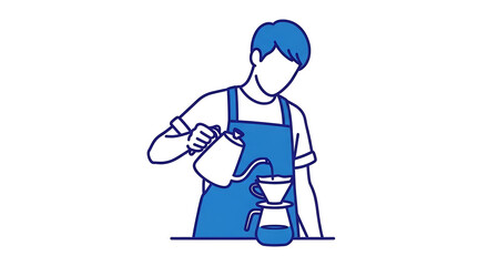 Fototapeta premium Barista pouring drip coffee illustration in blue and white